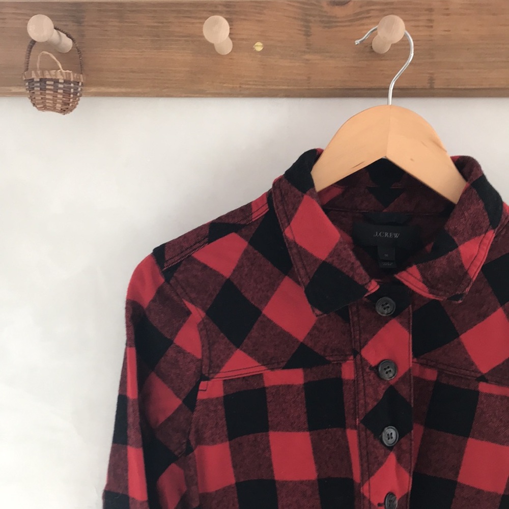 Wool Buffalo Plaid Check Flannel Half-Button Pullover Shirt Jacket